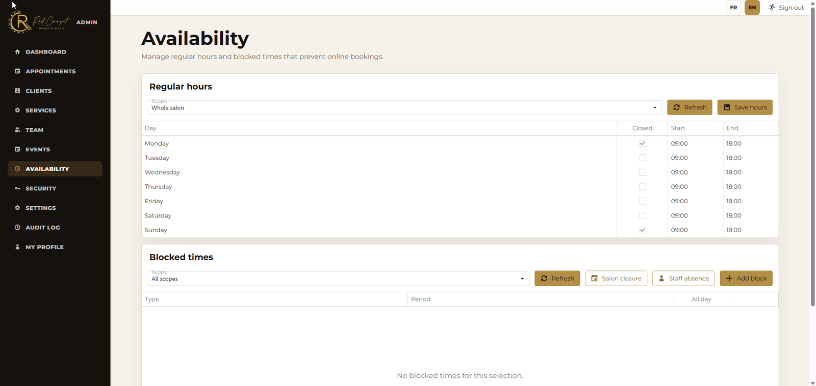 HMF Booking availability management view