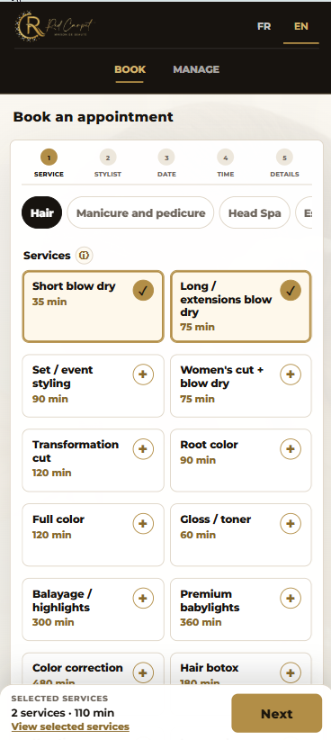 HMF Booking customer booking flow on mobile