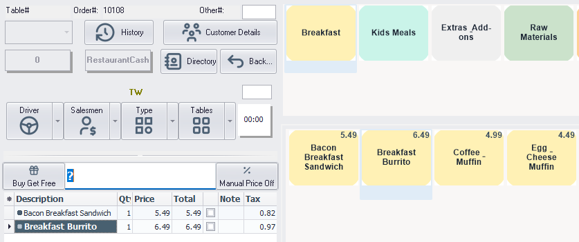 HMF Restaurant POS order screen